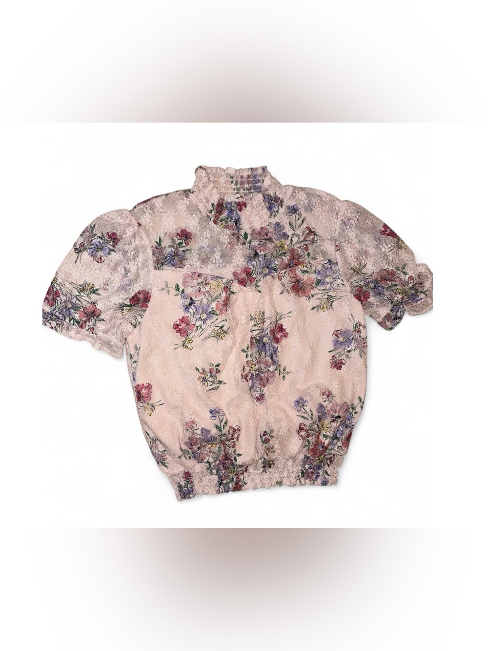 Eyeshadow Pink Floral Lace-Yoke Blouse